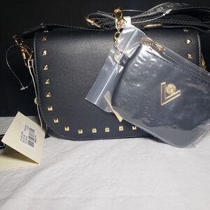 Valentino Orlandi Gold studded crossbody camera bag Black in color